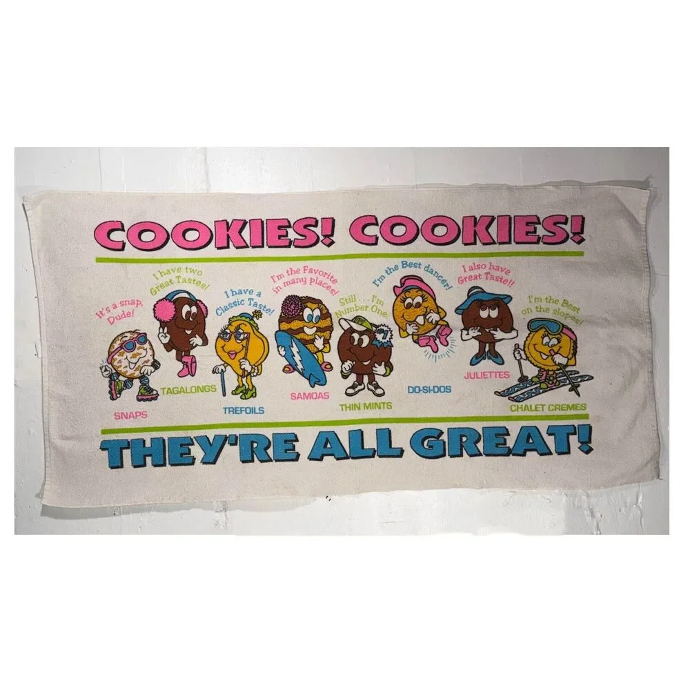 Vintage Girl Scouts Cookies Beach Towel They’re All Great 80s USA Graphic